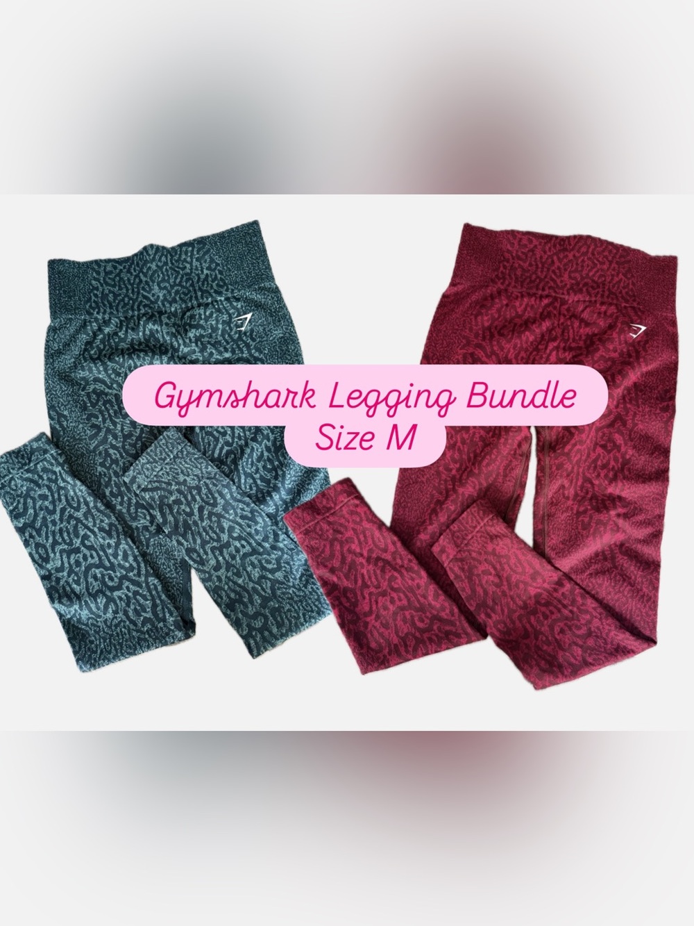 Gymshark Leggings Bundle Women’s Medium M Seamless High Waist Teal Pink 2 Pair